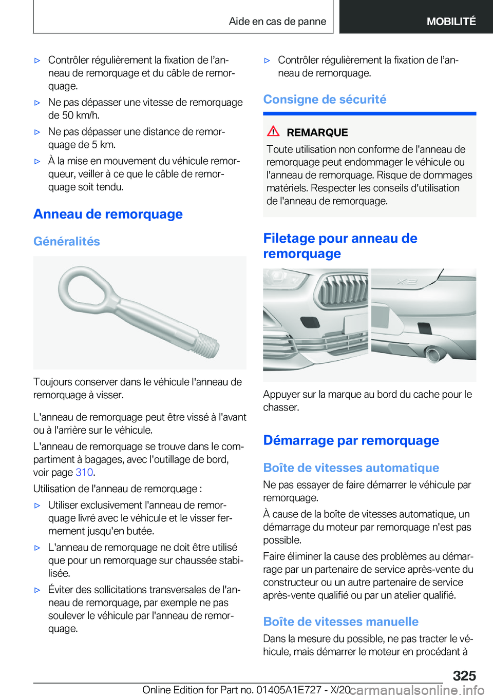 BMW X2 2021  Notices Demploi (in French) 'x�C�o�n�t�r�