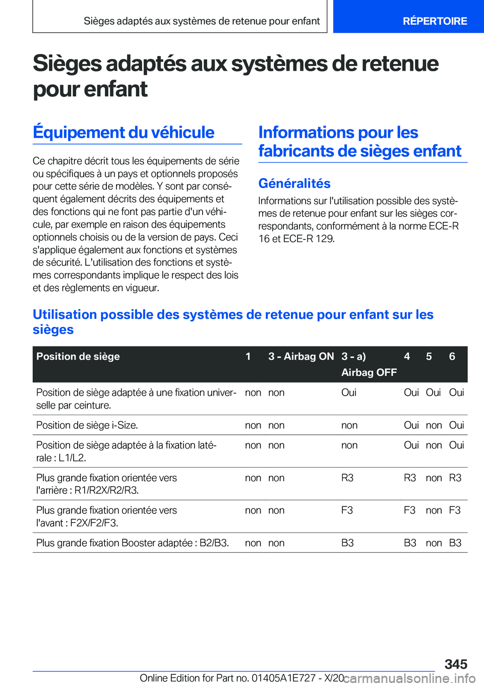 BMW X2 2021  Notices Demploi (in French) �S�i�è�g�e�s��a�d�a�p�t�é�s��a�u�x��s�y�s�t�è�m�e�s��d�e��r�e�t�e�n�u�e
�p�o�u�r��e�n�f�a�n�t�