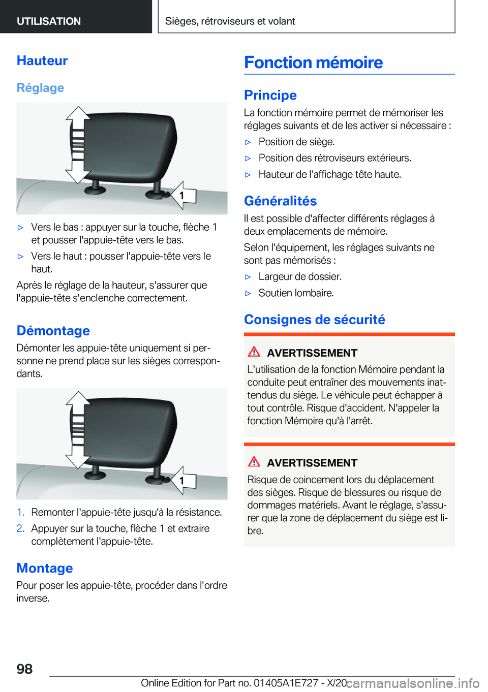 BMW X2 2021  Notices Demploi (in French) �H�a�u�t�e�u�r
�R�é�g�l�a�g�e'x�V�e�r�s��l�e��b�a�s��:��a�p�p�u�y�e�r��s�u�r��l�a��t�o�u�c�h�e�,��f�l�è�c�h�e��1 �e�t��p�o�u�s�s�e�r��l�'�a�p�p�u�i�e�-�t�ê�t�e��v�e�r�s��l�e��