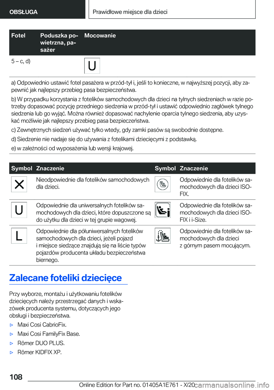 BMW X2 2021  Instrukcja obsługi (in Polish) �F�o�t�e�l�P�o�d�u�s�z�k�a��p�oj
�w�i�e�t�r�z�n�a�,��p�aj
�s�a9�e�r�M�o�c�o�w�a�n�i�e�5�m��c�,��d�)�a�)��O�d�p�o�w�i�e�d�n�i�o��u�s�t�a�w�i�