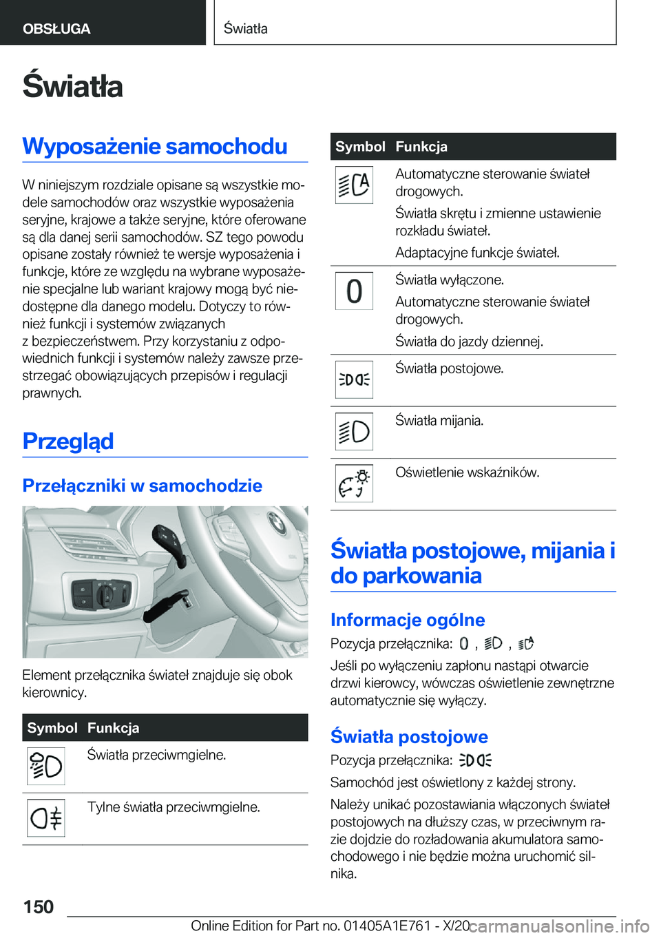 BMW X2 2021  Instrukcja obsługi (in Polish) �w�i�a�t�ł�a�W�y�p�o�s�a9�e�n�i�e��s�a�m�o�c�h�o�d�u
�W��n�i�n�i�e�j�s�z�y�m��r�o�z�d�z�i�a�l�e��o�p�i�s�a�n�e��s�