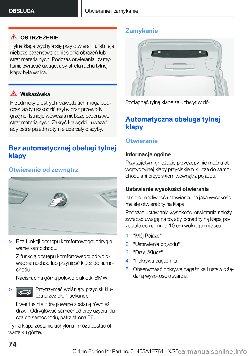BMW X2 2021  Instrukcja obsługi (in Polish) �O�S�T�R�Z�E8�E�N�I�E
�T�y�l�n�a��k�l�a�p�a��w�y�c�h�y�l�a��s�i�