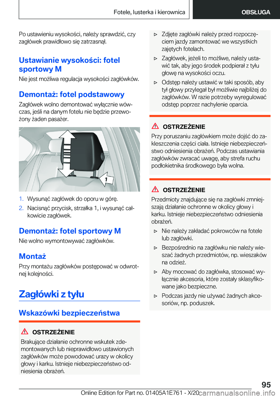 BMW X2 2021  Instrukcja obsługi (in Polish) �P�o��u�s�t�a�w�i�e�n�i�u��w�y�s�o�k�o�c�i�,��n�a�l�e9�y��s�p�r�a�w�d�z�i�