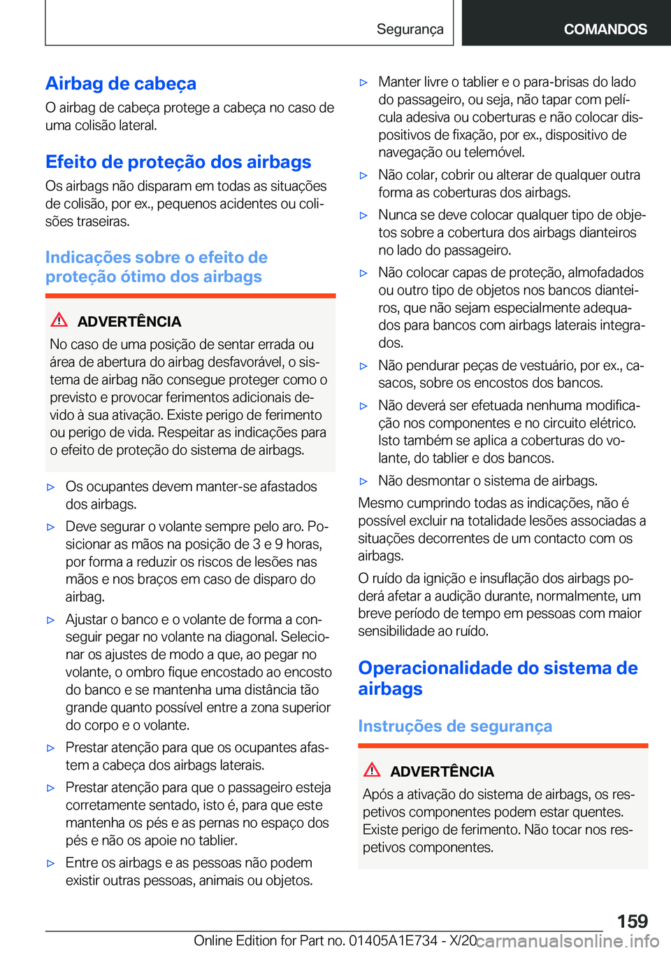 BMW X2 2021  Manual do condutor (in Portuguese) �A�i�r�b�a�g��d�e��c�a�b�e�