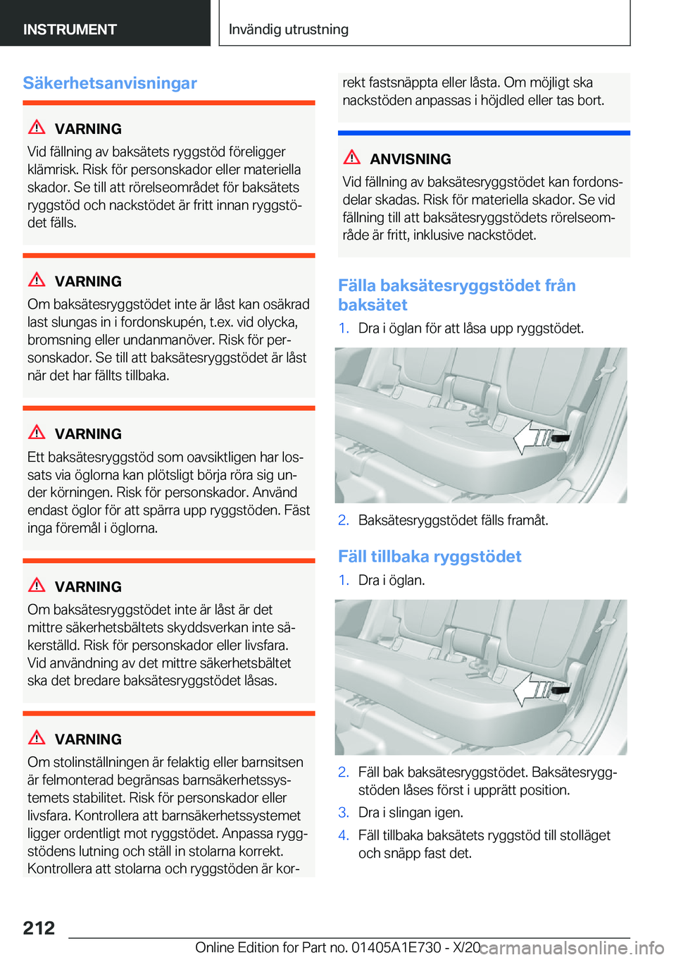 BMW X2 2021  InstruktionsbÖcker (in Swedish) �S�ä�k�e�r�h�e�t�s�a�n�v�i�s�n�i�n�g�a�r
�V�A�R�N�I�N�G
�V�i�d��f�ä�l�l�n�i�n�g��a�v��b�a�k�s�ä�t�e�t�s��r�y�g�g�s�t�