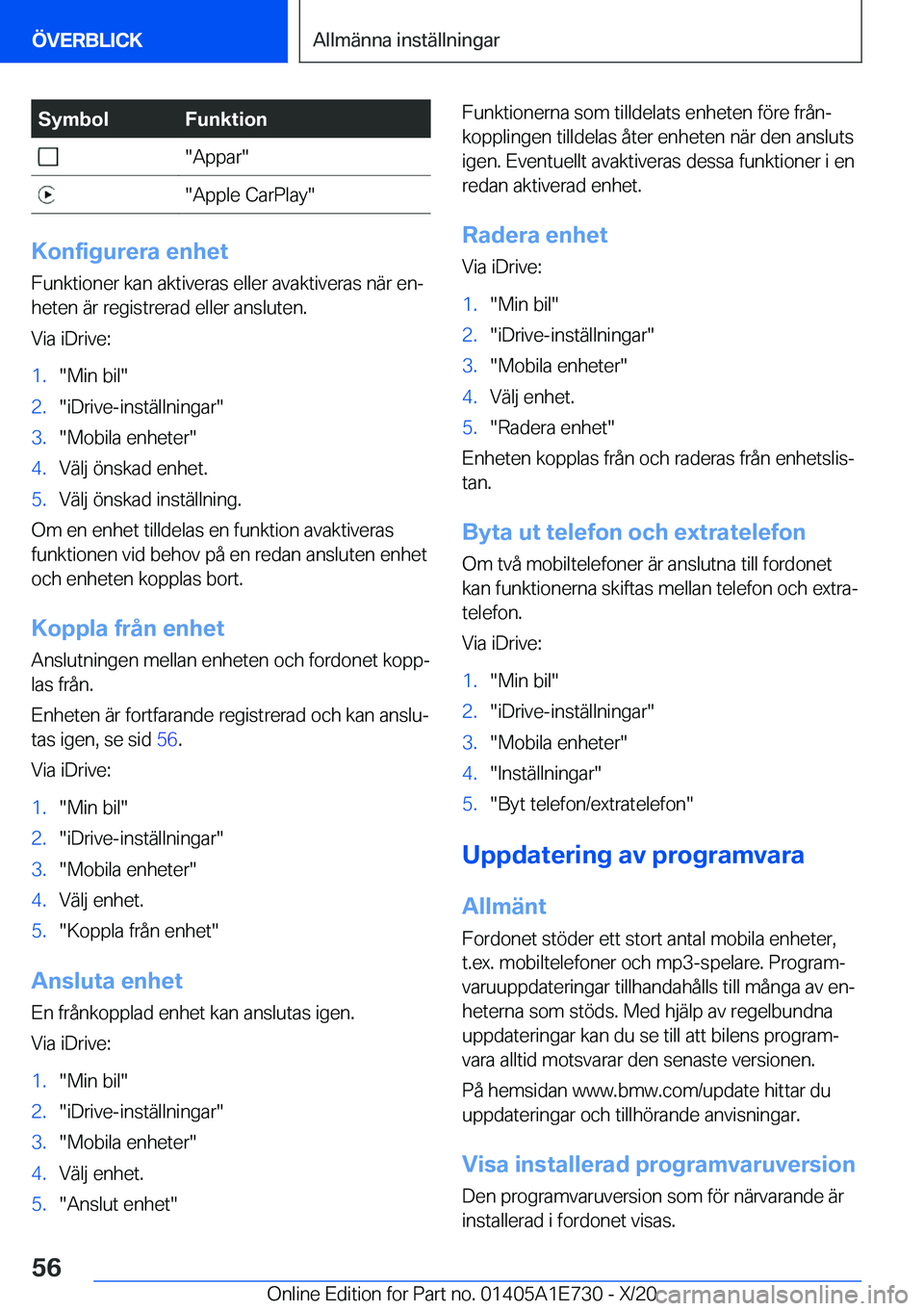 BMW X2 2021  InstruktionsbÖcker (in Swedish) �S�y�m�b�o�l�F�u�n�k�t�i�o�n���A�p�p�a�r����A�p�p�l�e��C�a�r�P�l�a�y�
�K�o�n�f�i�g�u�r�e�r�a��e�n�h�e�t
�F�u�n�k�t�i�o�n�e�r��k�a�n��a�k�t�i�v�e�r�a�s��e�l�l�e�r��a�v�a�k�t�i�v�e�r�a�s��n