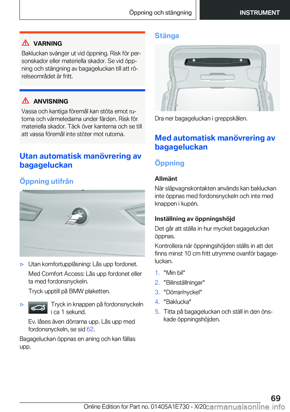 BMW X2 2021  InstruktionsbÖcker (in Swedish) �V�A�R�N�I�N�G
�B�a�k�l�u�c�k�a�n��s�v�ä�n�g�e�r��u�t��v�i�d��