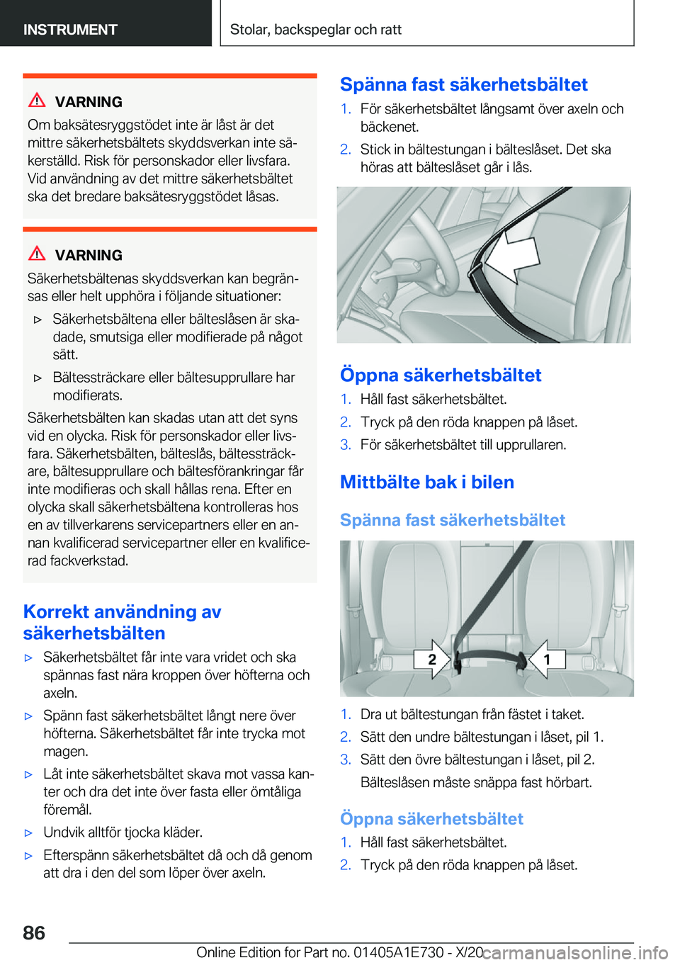 BMW X2 2021  InstruktionsbÖcker (in Swedish) �V�A�R�N�I�N�G
�O�m��b�a�k�s�ä�t�e�s�r�y�g�g�s�t�