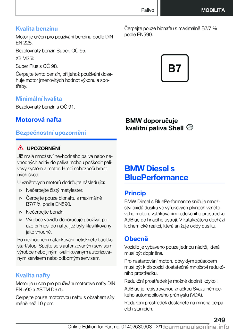 BMW X2 2020  Návod na použití (in Czech) �K�v�a�l�i�t�a��b�e�n�z�