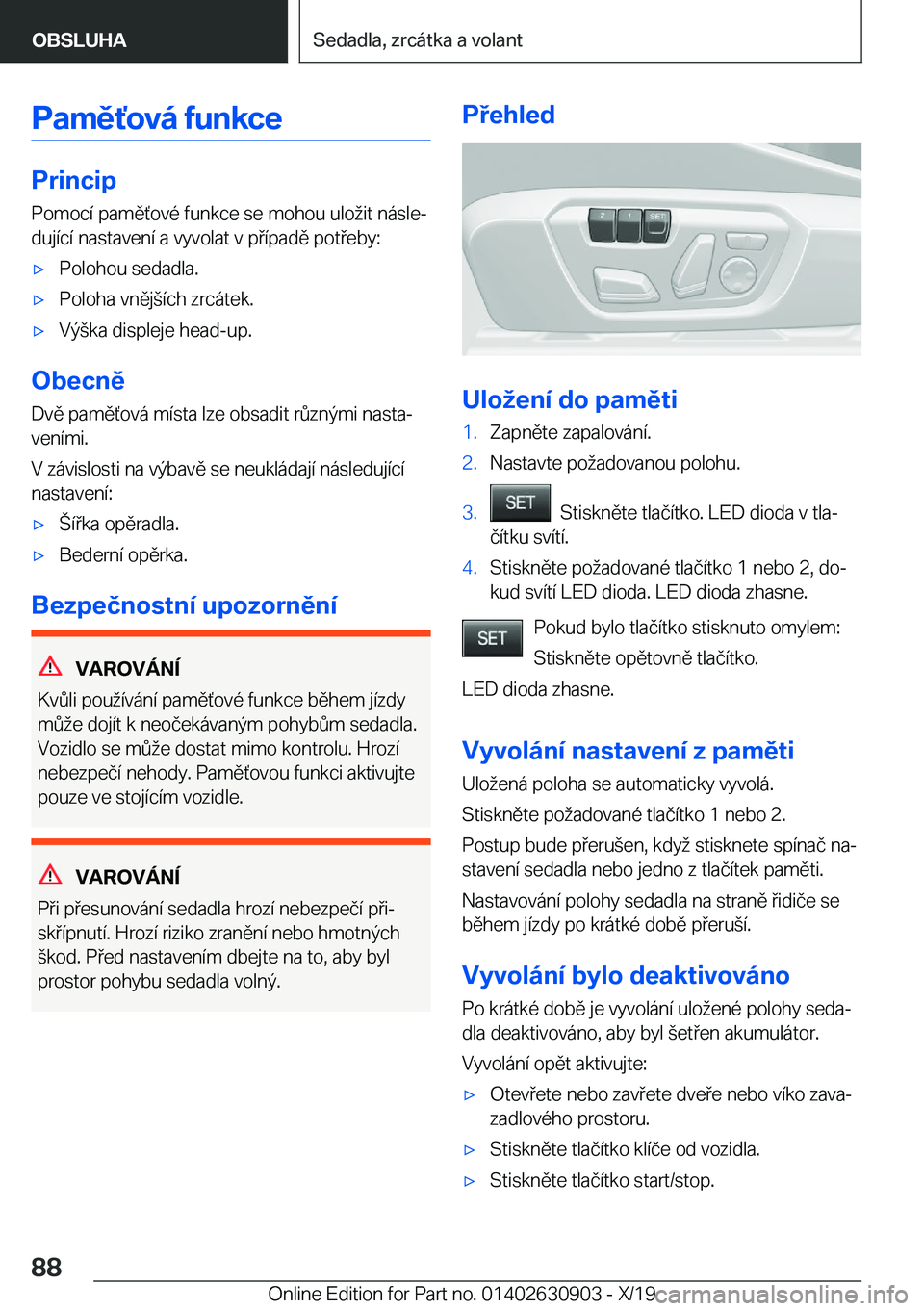 BMW X2 2020  Návod na použití (in Czech) �P�a�m�ě,�o�v�