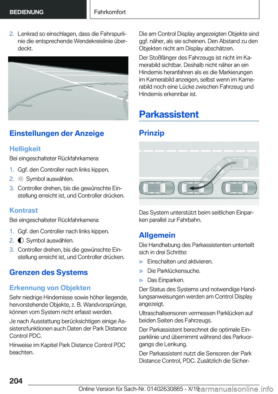 BMW X2 2020  Betriebsanleitungen (in German) �2�.�L�e�n�k�r�a�d��s�o��e�i�n�s�c�h�l�a�g�e�n�,��d�a�s�s��d�i�e��F�a�h�r�s�p�u�r�l�ij
�n�i�e��d�i�e��e�n�t�s�p�r�e�c�h�e�n�d�e��W�e�n�d�e�k�r�e�i�s�l�i�n�i�e��
