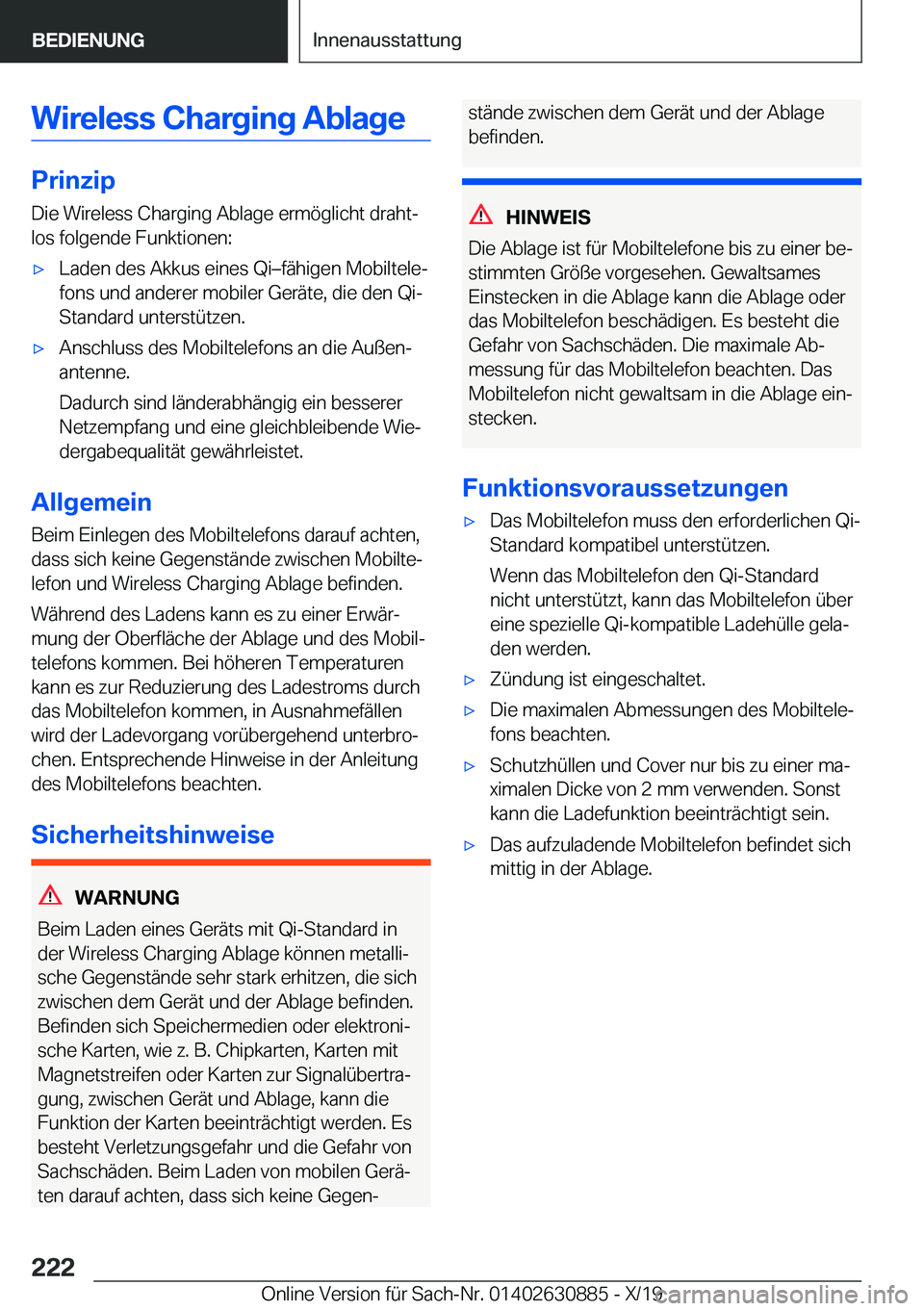 BMW X2 2020  Betriebsanleitungen (in German) �W�i�r�e�l�e�s�s��C�h�a�r�g�i�n�g��A�b�l�a�g�e
�P�r�i�n�z�i�p
�D�i�e��W�i�r�e�l�e�s�s��C�h�a�r�g�i�n�g��A�b�l�a�g�e��e�r�m�