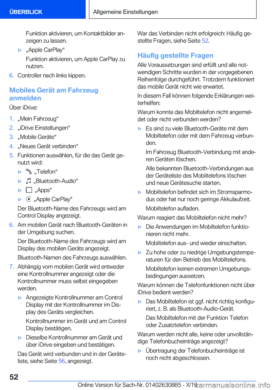 BMW X2 2020  Betriebsanleitungen (in German) �F�u�n�k�t�i�o�n��a�k�t�i�v�i�e�r�e�n�,��u�m��K�o�n�t�a�k�t�b�i�l�d�e�r��a�nj
�z�e�i�g�e�n��z�u��l�a�s�s�e�n�.xx�A�p�p�l�e��C�a�r�P�l�a�yv
�F�u�n�k�t�i�o�n��a�k�t�i�v�i�e�r�e�n�,��u�m��A