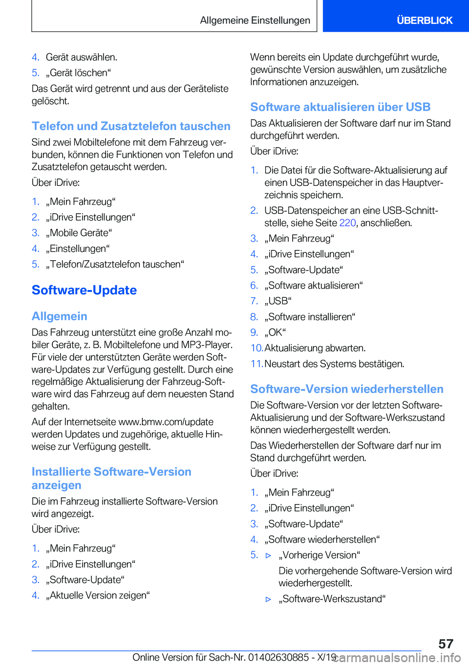 BMW X2 2020  Betriebsanleitungen (in German) �4�.�G�e�r�