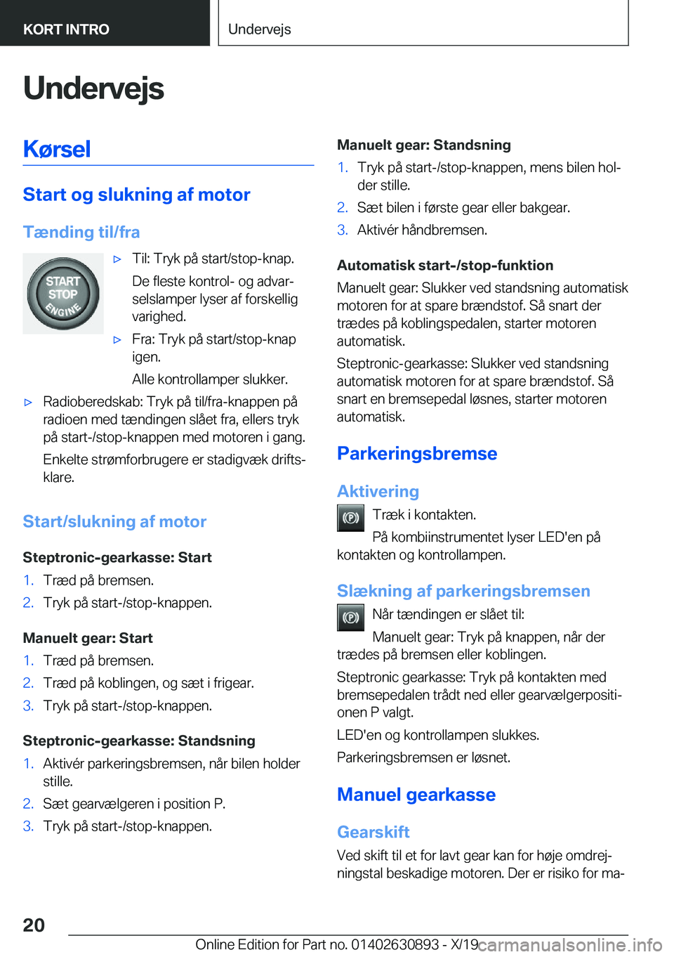 BMW X2 2020  InstruktionsbØger (in Danish) �U�n�d�e�r�v�e�j�s�K�