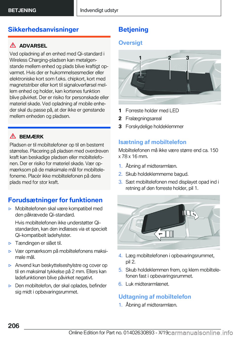 BMW X2 2020  InstruktionsbØger (in Danish) �S�i�k�k�e�r�h�e�d�s�a�n�v�i�s�n�i�n�g�e�r
�A�D�V�A�R�S�E�L
�V�e�d��o�p�l�a�d�n�i�n�g��a�f��e�n��e�n�h�e�d��m�e�d��Q�i�-�s�t�a�n�d�a�r�d��i �W�i�r�e�l�e�s�s��C�h�a�r�g�i�n�g�-�p�l�a�d�s�e�n��