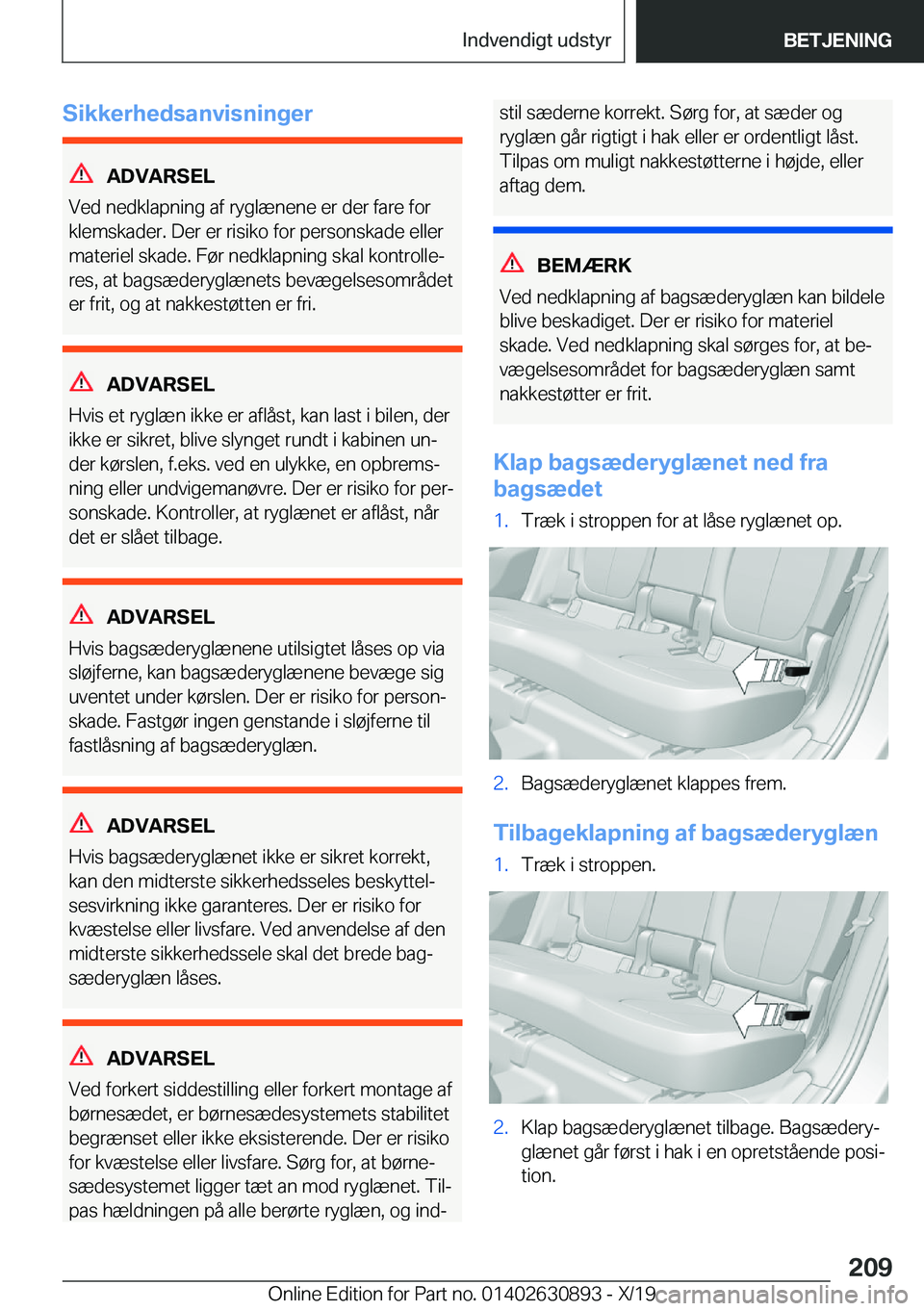 BMW X2 2020  InstruktionsbØger (in Danish) �S�i�k�k�e�r�h�e�d�s�a�n�v�i�s�n�i�n�g�e�r
�A�D�V�A�R�S�E�L
�V�e�d��n�e�d�k�l�a�p�n�i�n�g��a�f��r�y�g�l�æ�n�e�n�e��e�r��d�e�r��f�a�r�e��f�o�r
�k�l�e�m�s�k�a�d�e�r�.��D�e�r��e�r��r�i�s�i�k�o