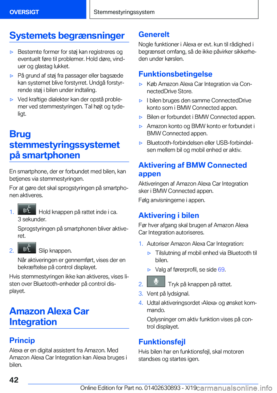 BMW X2 2020  InstruktionsbØger (in Danish) �S�y�s�t�e�m�e�t�s��b�e�g�r�æ�n�s�n�i�n�g�e�r'x�B�e�s�t�e�m�t�e��f�o�r�m�e�r��f�o�r��s�t�