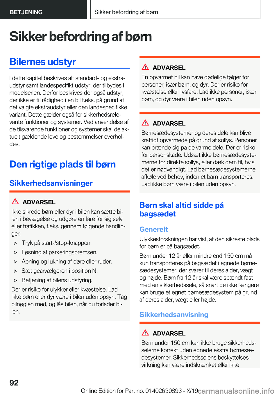 BMW X2 2020  InstruktionsbØger (in Danish) �S�i�k�k�e�r��b�e�f�o�r�d�r�i�n�g��a�f��b�