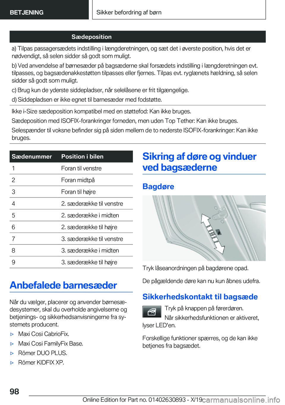 BMW X2 2020  InstruktionsbØger (in Danish) �S�æ�d�e�p�o�s�i�t�i�o�n�a�)��T�i�l�p�a�s��p�a�s�s�a�g�e�r�s�æ�d�e�t�s��i�n�d�s�t�i�l�l�i�n�g��i��l�æ�n�g�d�e�r�e�t�n�i�n�g�e�n�,��o�g��s�æ�t��d�e�t��i��