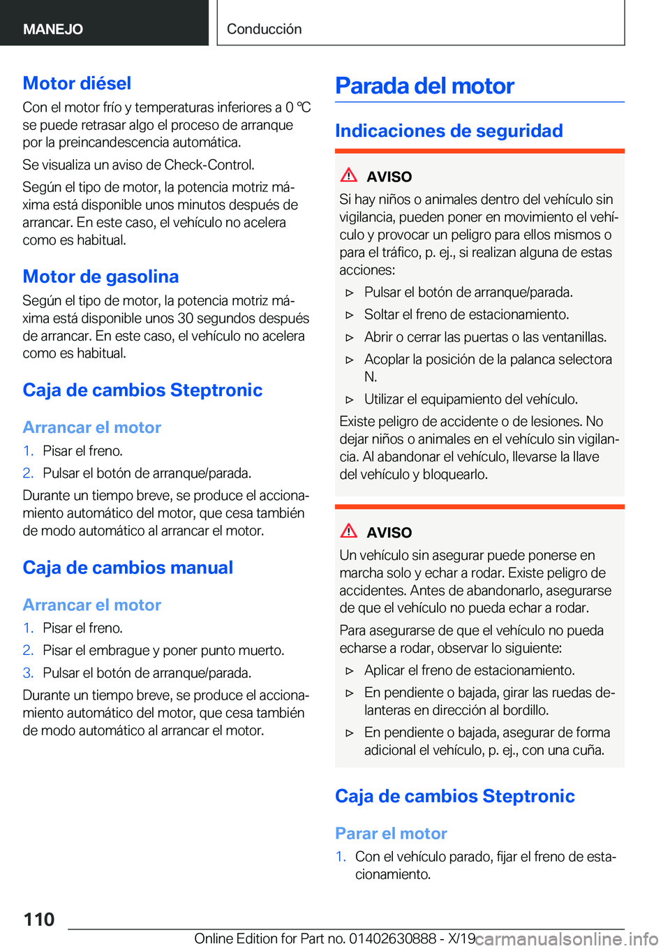 BMW X2 2020  Manuales de Empleo (in Spanish) �M�o�t�o�r��d�i�