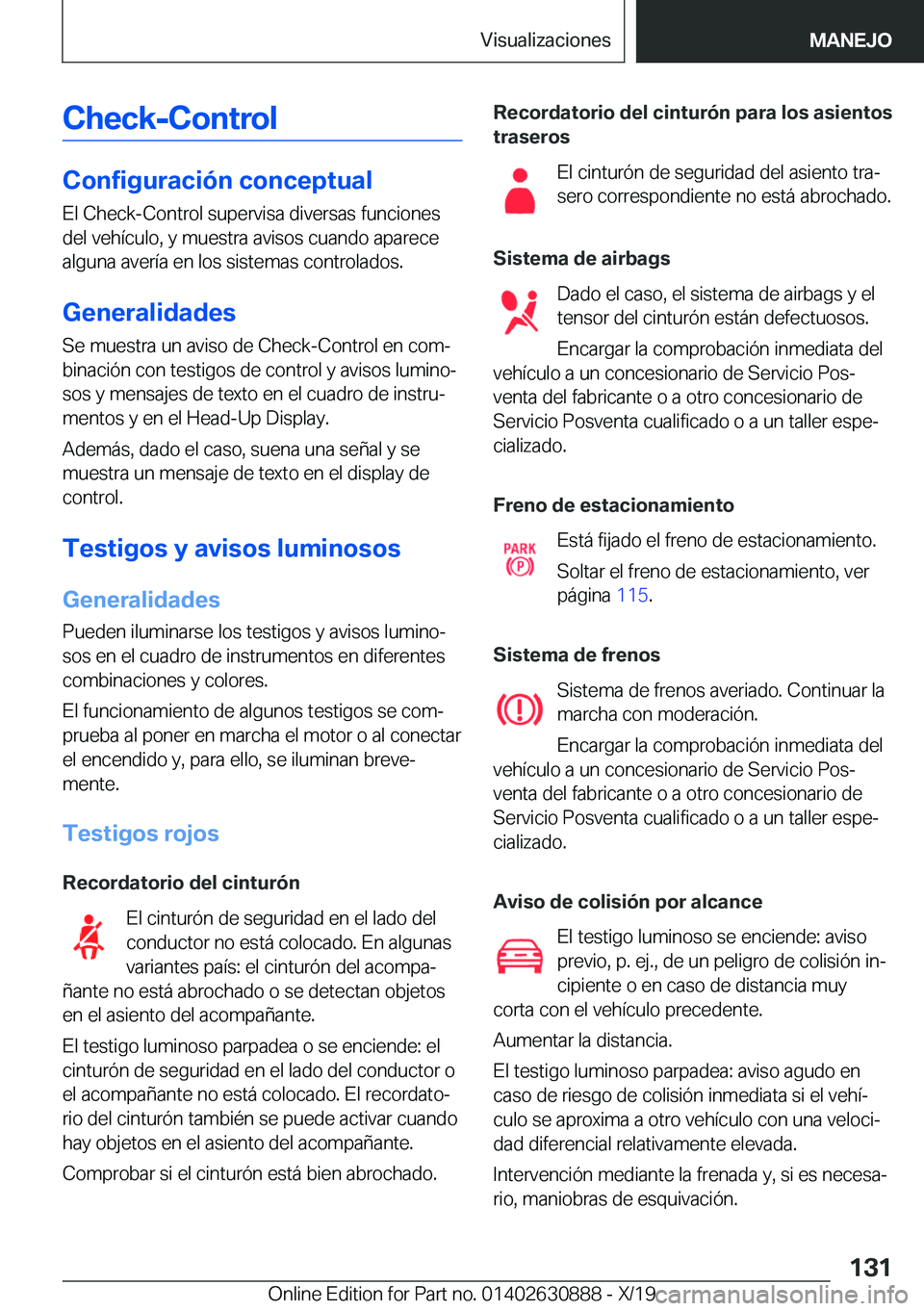 BMW X2 2020  Manuales de Empleo (in Spanish) �C�h�e�c�k�-�C�o�n�t�r�o�l
�C�o�n�f�i�g�u�r�a�c�i�
