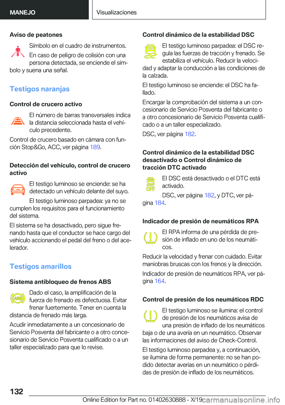BMW X2 2020  Manuales de Empleo (in Spanish) �A�v�i�s�o��d�e��p�e�a�t�o�n�e�s�S�