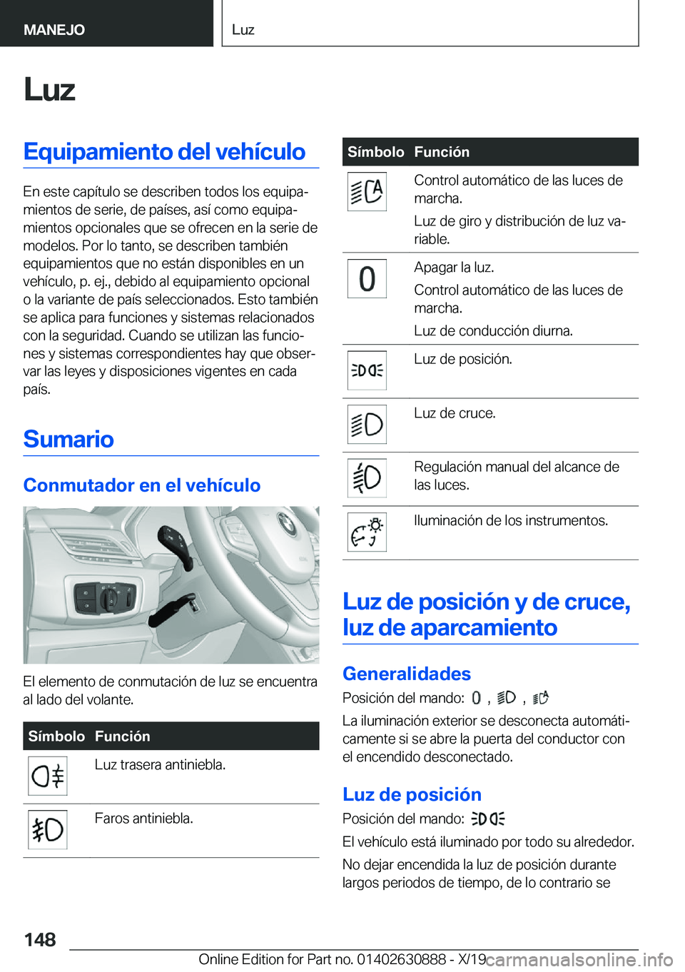 BMW X2 2020  Manuales de Empleo (in Spanish) �L�u�z�E�q�u�i�p�a�m�i�e�n�t�o��d�e�l��v�e�h�