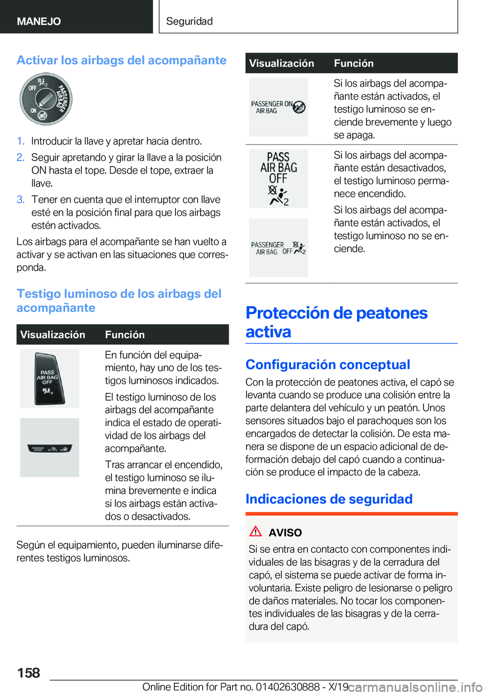 BMW X2 2020  Manuales de Empleo (in Spanish) �A�c�t�i�v�a�r��l�o�s��a�i�r�b�a�g�s��d�e�l��a�c�o�m�p�a�