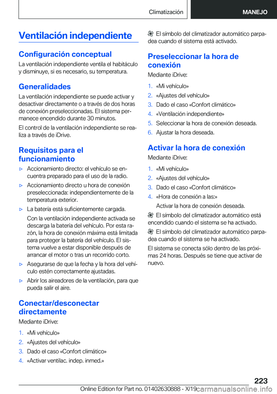 BMW X2 2020  Manuales de Empleo (in Spanish) �V�e�n�t�i�l�a�c�i�