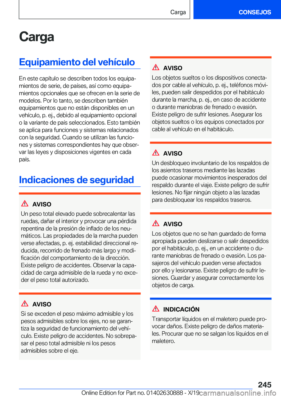 BMW X2 2020  Manuales de Empleo (in Spanish) �C�a�r�g�a�E�q�u�i�p�a�m�i�e�n�t�o��d�e�l��v�e�h�
