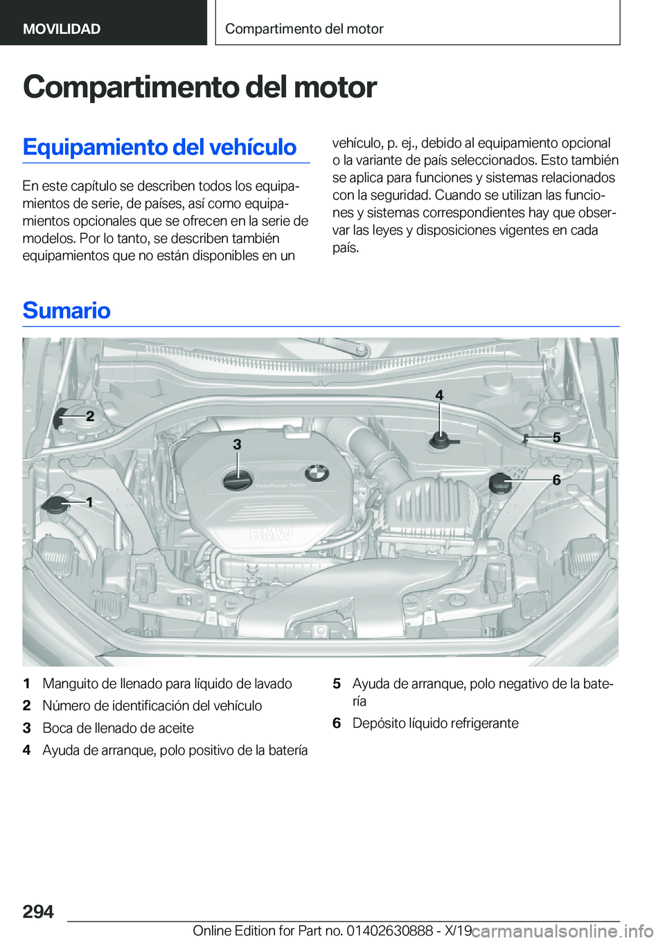 BMW X2 2020  Manuales de Empleo (in Spanish) �C�o�m�p�a�r�t�i�m�e�n�t�o��d�e�l��m�o�t�o�r�E�q�u�i�p�a�m�i�e�n�t�o��d�e�l��v�e�h�
