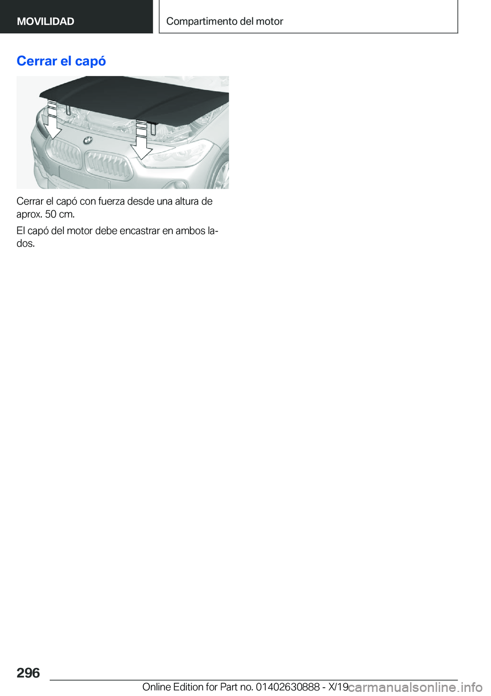 BMW X2 2020  Manuales de Empleo (in Spanish) �C�e�r�r�a�r��e�l��c�a�p�