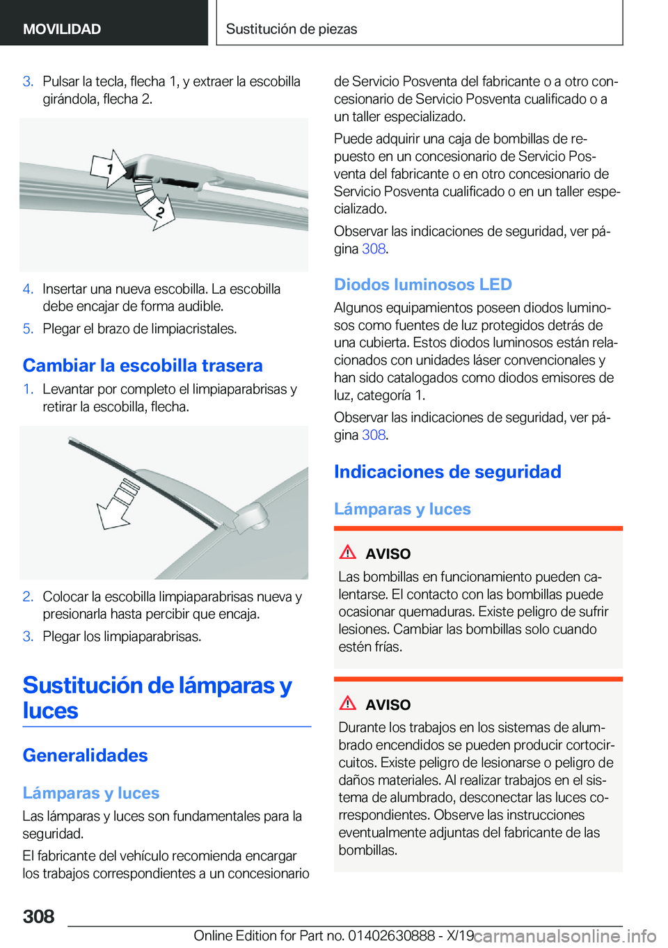 BMW X2 2020  Manuales de Empleo (in Spanish) �3�.�P�u�l�s�a�r��l�a��t�e�c�l�a�,��f�l�e�c�h�a��1�,��y��e�x�t�r�a�e�r��l�a��e�s�c�o�b�i�l�l�a
�g�i�r�