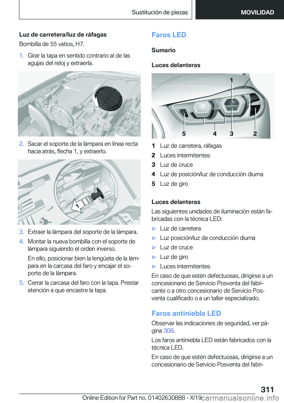BMW X2 2020  Manuales de Empleo (in Spanish) �L�u�z��d�e��c�a�r�r�e�t�e�r�a�/�l�u�z��d�e��r�
