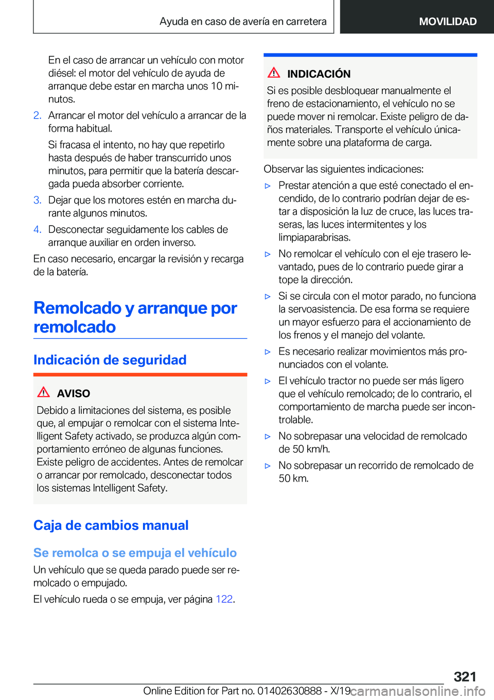 BMW X2 2020  Manuales de Empleo (in Spanish) �E�n��e�l��c�a�s�o��d�e��a�r�r�a�n�c�a�r��u�n��v�e�h�