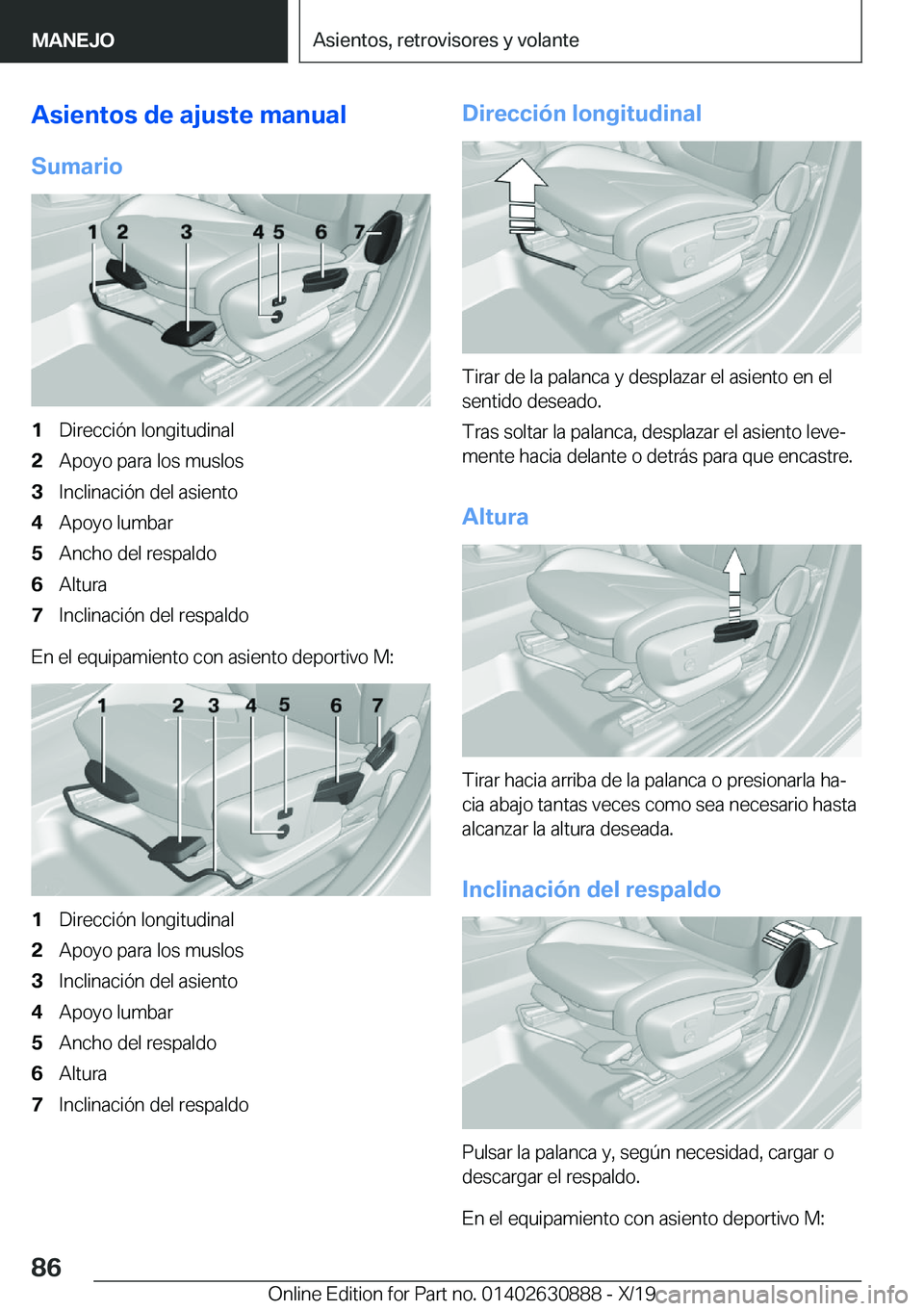 BMW X2 2020  Manuales de Empleo (in Spanish) �A�s�i�e�n�t�o�s��d�e��a�j�u�s�t�e��m�a�n�u�a�l
�S�u�m�a�r�i�o�1�D�i�r�e�c�c�i�