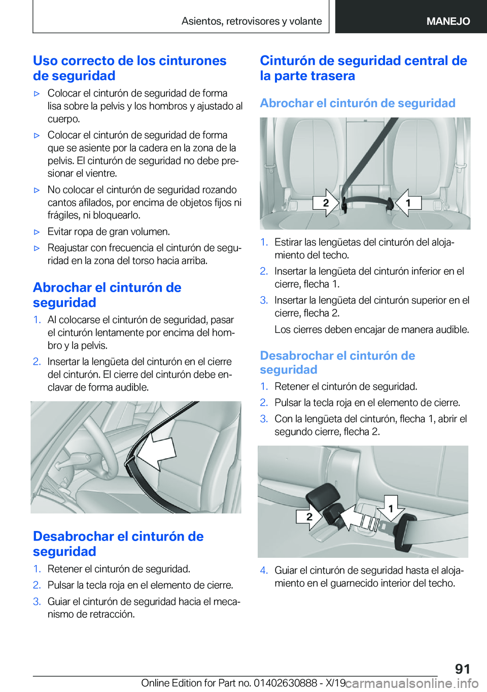 BMW X2 2020  Manuales de Empleo (in Spanish) �U�s�o��c�o�r�r�e�c�t�o��d�e��l�o�s��c�i�n�t�u�r�o�n�e�s
�d�e��s�e�g�u�r�i�d�a�dx�C�o�l�o�c�a�r��e�l��c�i�n�t�u�r�