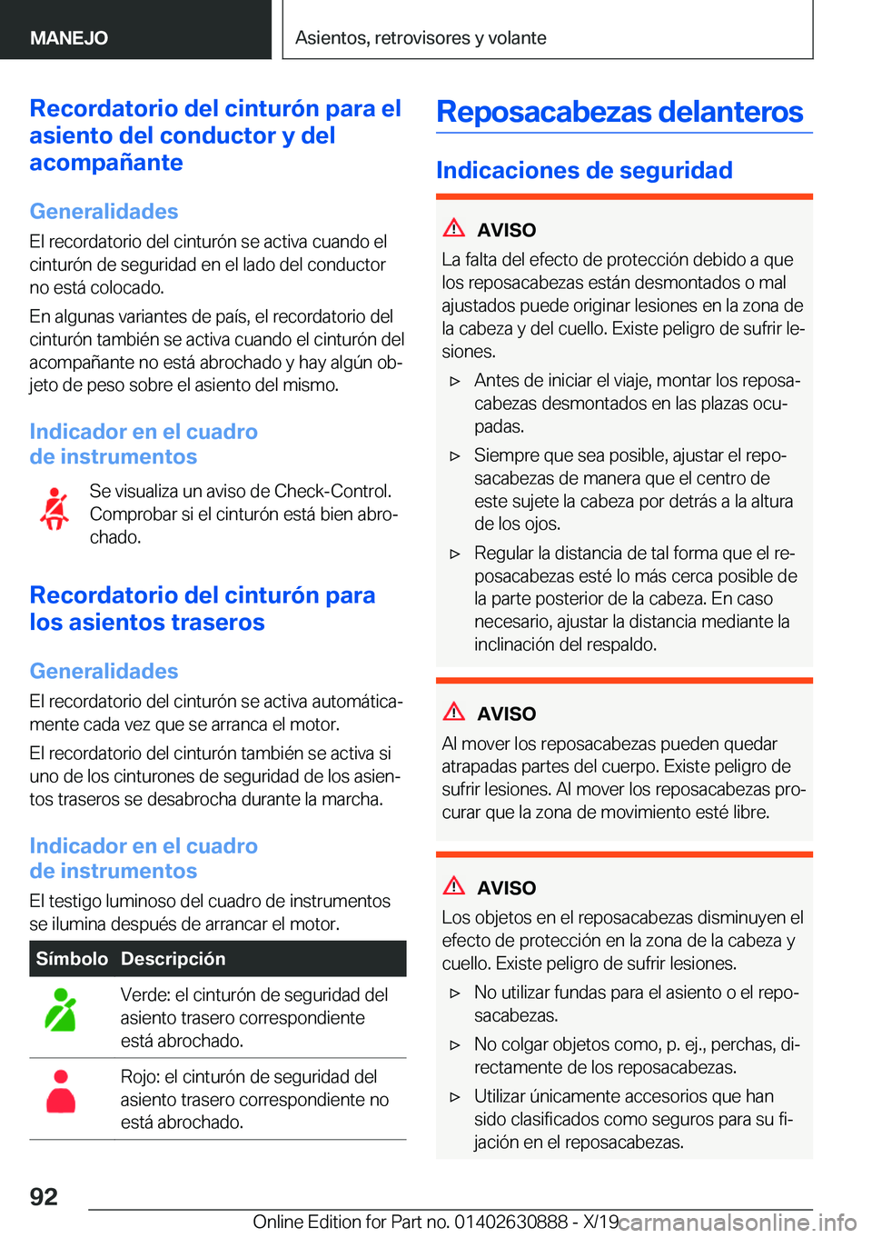 BMW X2 2020  Manuales de Empleo (in Spanish) �R�e�c�o�r�d�a�t�o�r�i�o��d�e�l��c�i�n�t�u�r�