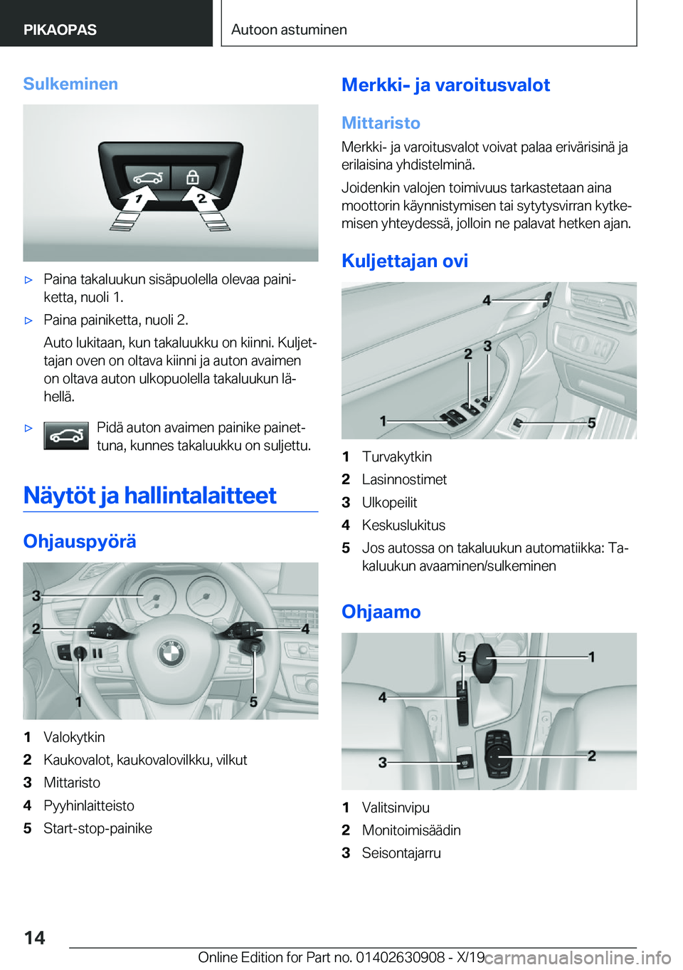 BMW X2 2020  Omistajan Käsikirja (in Finnish) �S�u�l�k�e�m�i�n�e�nx�P�a�i�n�a��t�a�k�a�l�u�u�k�u�n��s�i�s�