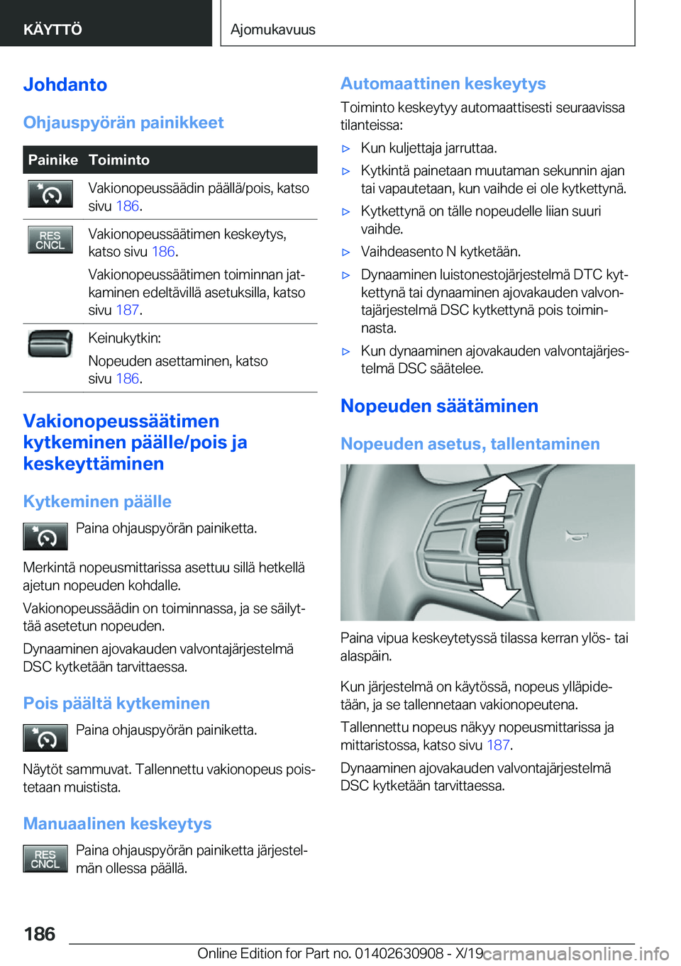 BMW X2 2020  Omistajan Käsikirja (in Finnish) �J�o�h�d�a�n�t�o
�O�h�j�a�u�s�p�y�