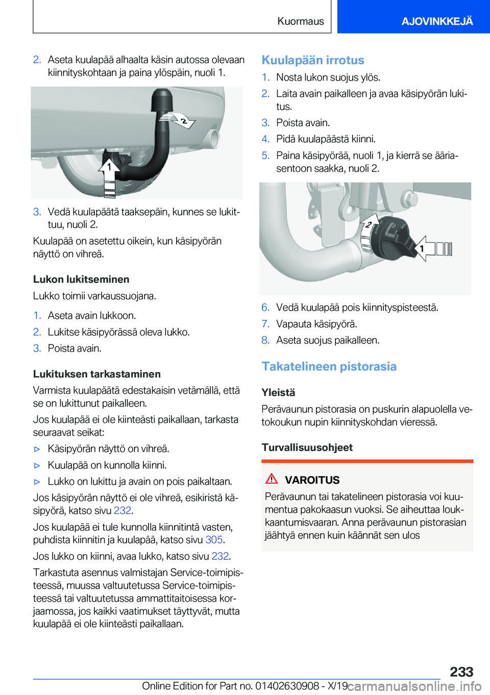 BMW X2 2020  Omistajan Käsikirja (in Finnish) �2�.�A�s�e�t�a��k�u�u�l�a�p�