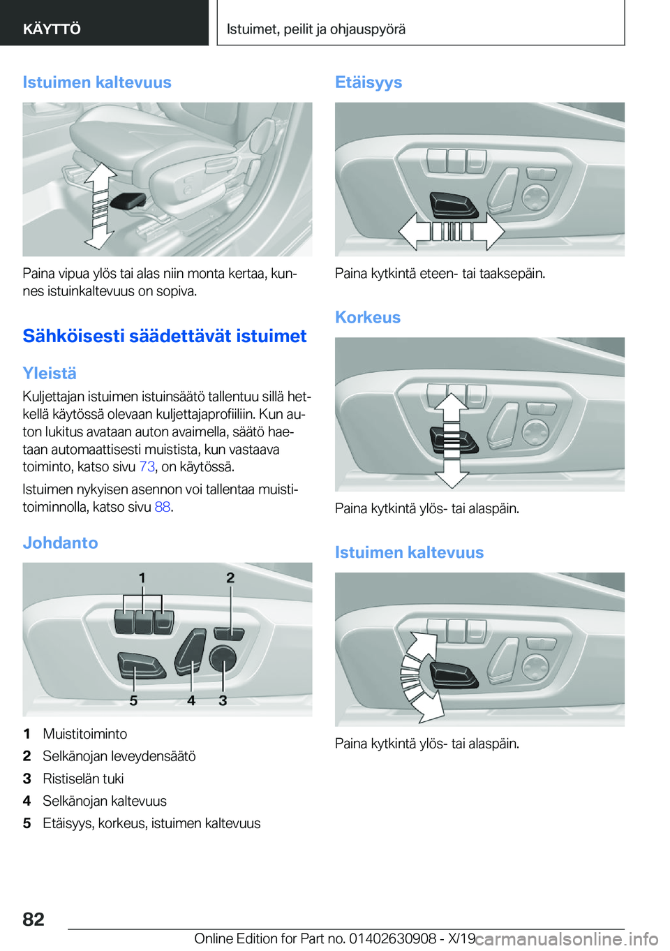 BMW X2 2020  Omistajan Käsikirja (in Finnish) �I�s�t�u�i�m�e�n��k�a�l�t�e�v�u�u�s
�P�a�i�n�a��v�i�p�u�a��y�l�