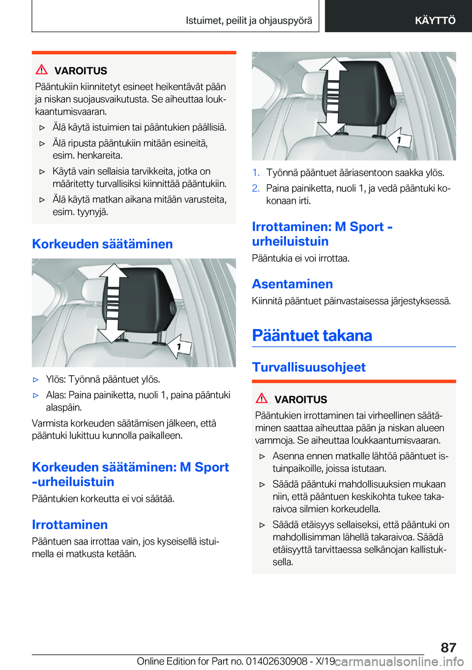 BMW X2 2020  Omistajan Käsikirja (in Finnish) �V�A�R�O�I�T�U�S
�P�