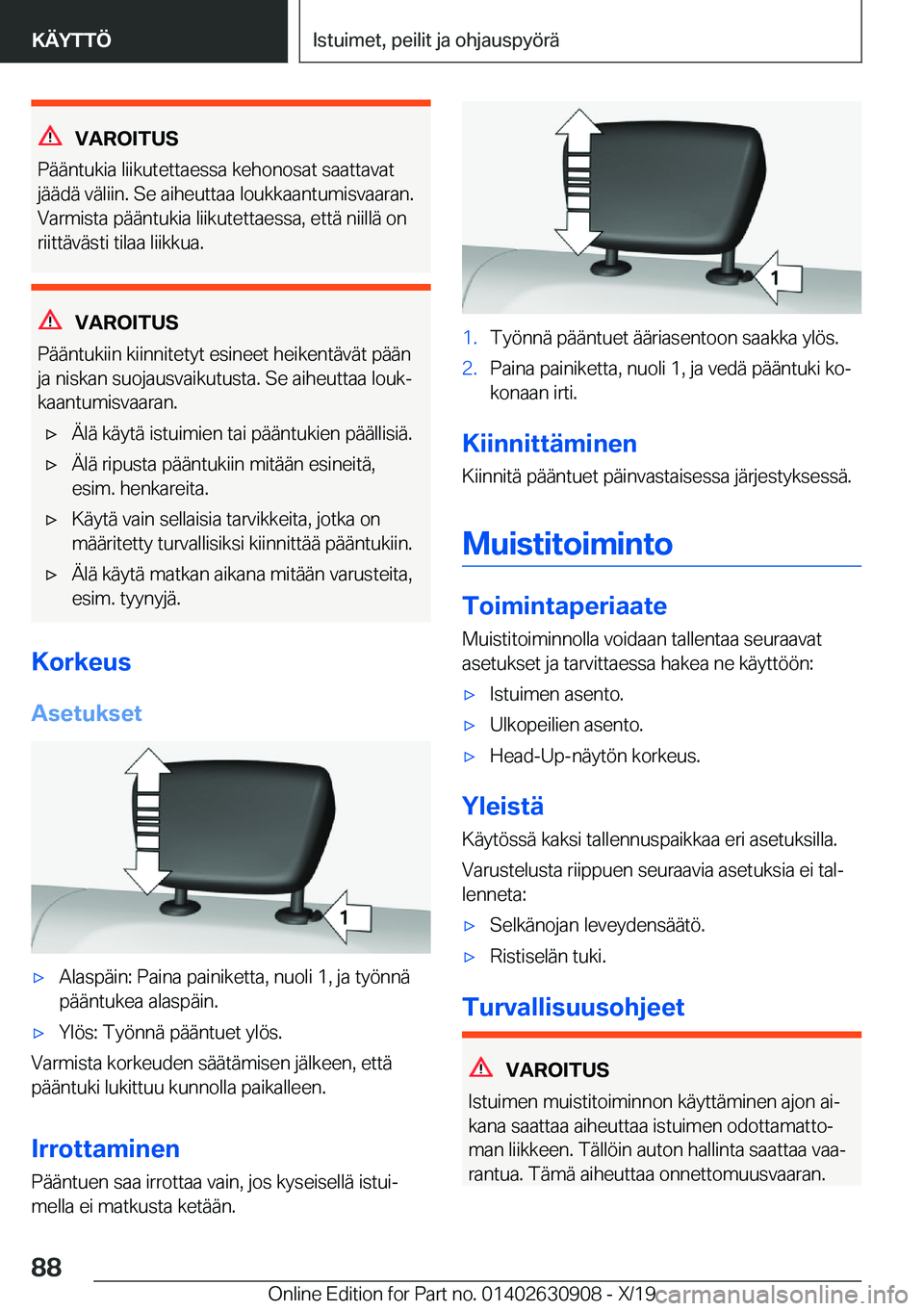 BMW X2 2020  Omistajan Käsikirja (in Finnish) �V�A�R�O�I�T�U�S
�P�