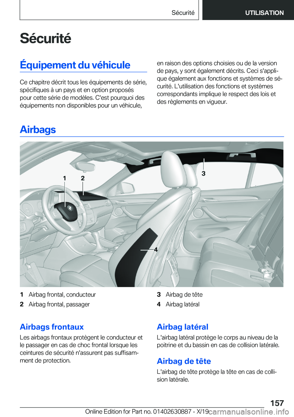 BMW X2 2020  Notices Demploi (in French) �S�é�c�u�r�i�t�é�