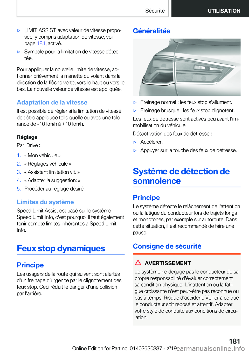 BMW X2 2020  Notices Demploi (in French) 'x�L�I�M�I�T��A�S�S�I�S�T��a�v�e�c��v�a�l�e�u�r��d�e��v�i�t�e�s�s�e��p�r�o�p�oj
�s�é�e�,��y��c�o�m�p�r�i�s��a�d�a�p�t�a�t�i�o�n��d�e��v�i�t�e�s�s�e�,��v�o�i�r
�p�a�g�e� �1�8�1�,��a