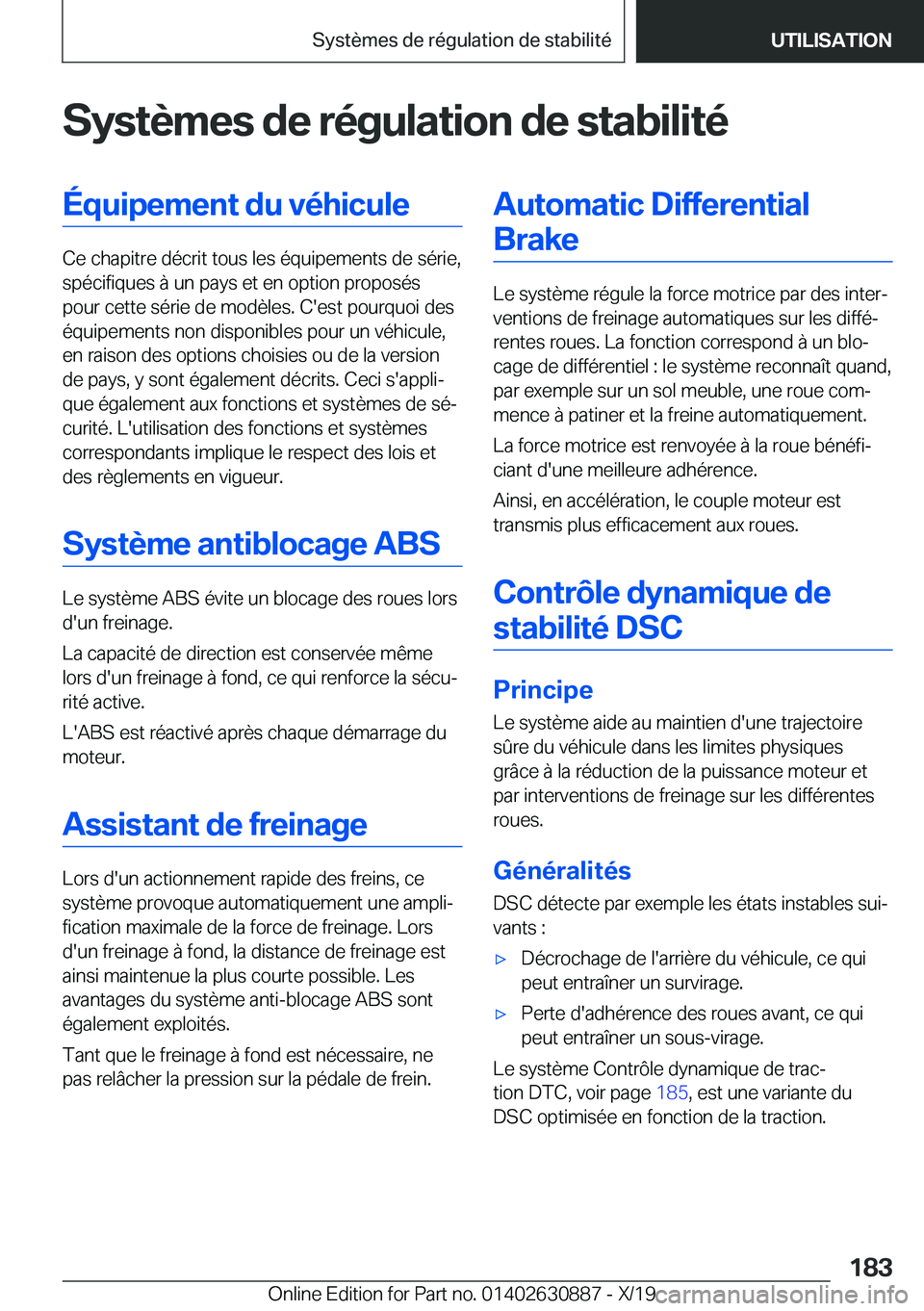 BMW X2 2020  Notices Demploi (in French) �S�y�s�t�è�m�e�s��d�e��r�é�g�u�l�a�t�i�o�n��d�e��s�t�a�b�i�l�i�t�é�