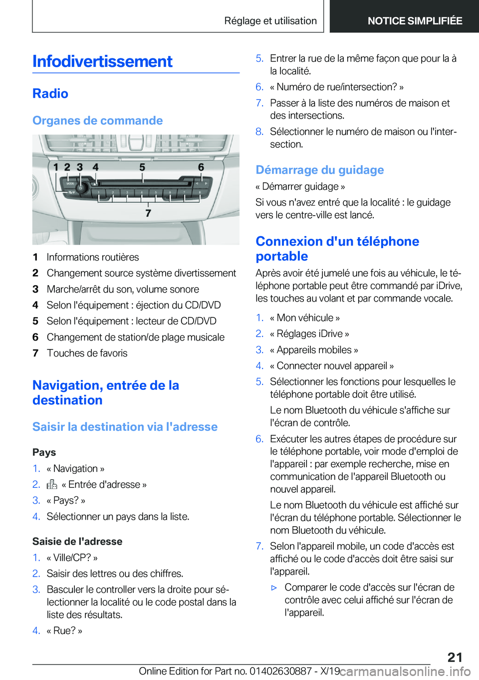 BMW X2 2020  Notices Demploi (in French) �I�n�f�o�d�i�v�e�r�t�i�s�s�e�m�e�n�t
�R�a�d�i�o
�O�r�g�a�n�e�s��d�e��c�o�m�m�a�n�d�e
�1�I�n�f�o�r�m�a�t�i�o�n�s��r�o�u�t�i�è�r�e�s�2�C�h�a�n�g�e�m�e�n�t��s�o�u�r�c�e��s�y�s�t�è�m�e��d�i�v�e�r�
