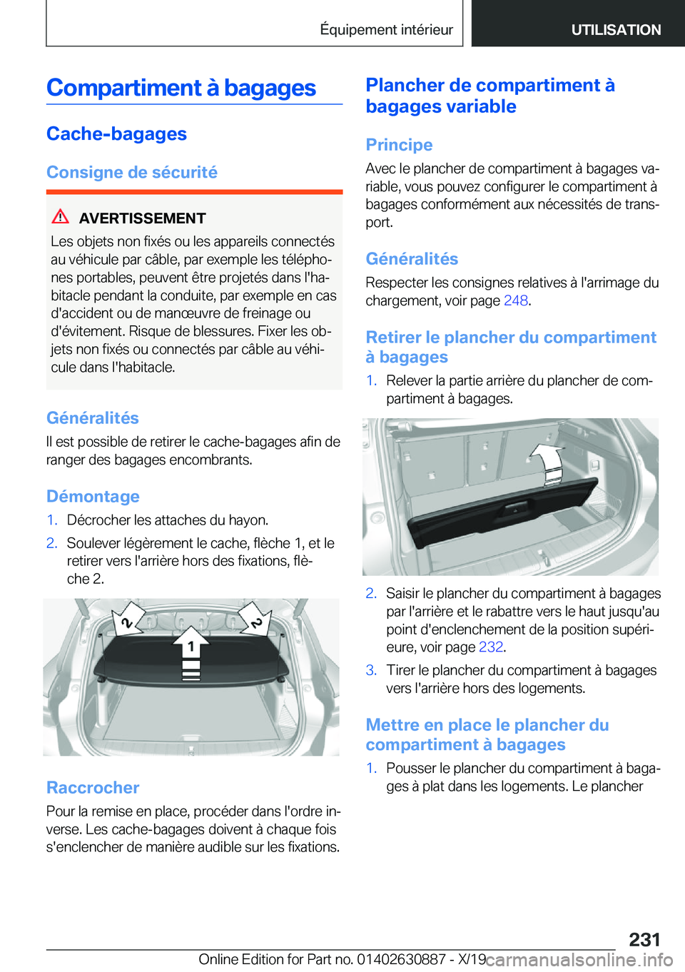 BMW X2 2020  Notices Demploi (in French) �C�o�m�p�a�r�t�i�m�e�n�t��